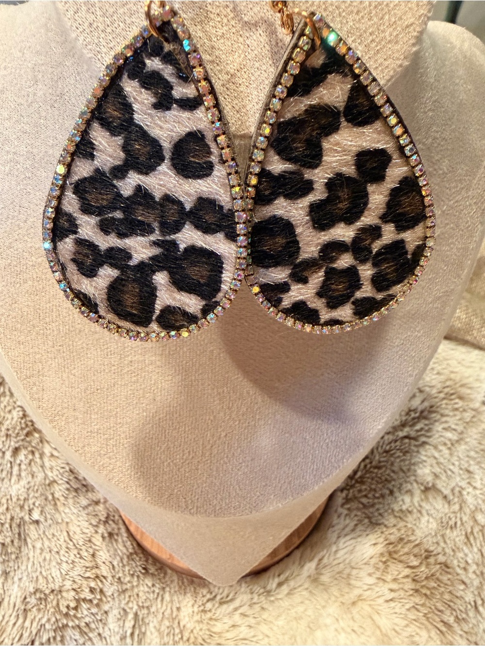 Gold-Trim Leopard Teardrop Earrings in Black and Cream